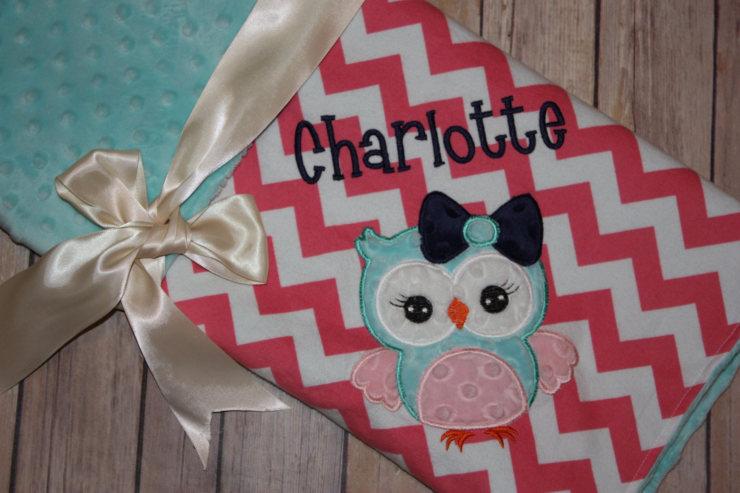 Owl Personalized Minky Baby Blanket With Embroidered Owl