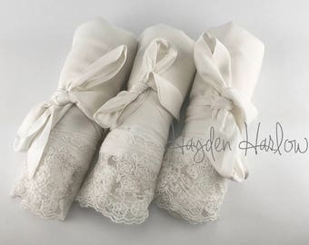 Light Ivory Cotton Robe with ivory lace trim -Bride Bridesmaid Flowergirl Gift-Monogrammable | sizes 0-26 standard or petite, child sizes