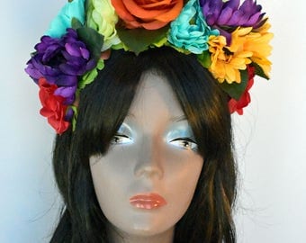 Hair Accessories, Adult, Women's, Colorful, Floral Headbands, Multicolored, Headbands, Day Of The Dead Headpiece, Floral Crowns, Accessories