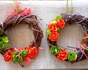 Spring Wreaths, Small Twig Wreaths (6"), Paper Flower Wreaths, Front Door Wreaths, Indoor Wreaths, Window Wreaths