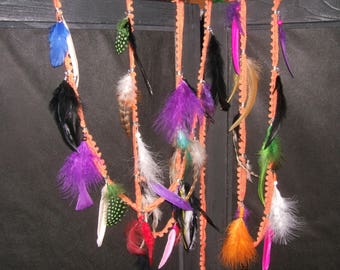 Garland of 3 meters No. 6, hand made, marabouts feathers and Peacock feather