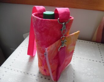 Insulated Water Bottle carrier PLUS Zipper Case Wristlet Strap / Bottle Tote