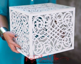 Rustic Wooden Card Box With Slot Love Story Keepsake White Rustic Wooden Card Box With Slot Love Story Keepsake White