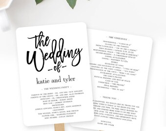 Wedding Program Fan or Flat Wedding Program Templates - Printable Instant Download - Brushed