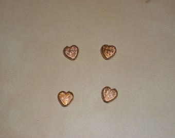 Set of 4 beads Golden hearts