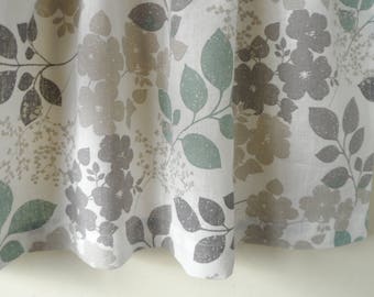 Kitchen Curtains, White Gray Cafe Curtains, Kitchen Valance, Linen Natural Valance, Gray Floral Curtains, Window Valance
