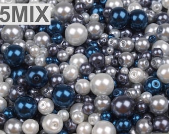 MIX 5 - 4-12 mm blue white glass beads