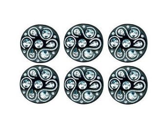 6 black buttons 18 mm with Rhinestones