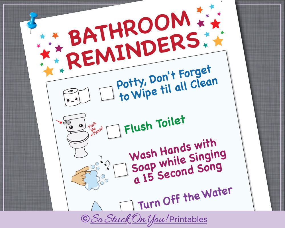 Bathroom Reminder for Kids Instant Download Printable