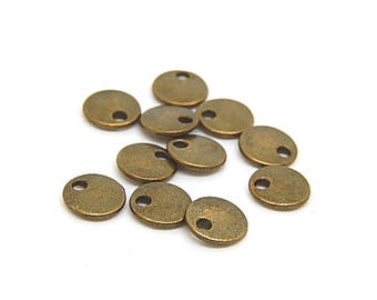 10 sequins round 8mm bronze metal charms