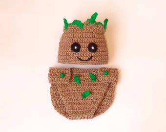 Groot Costume Hat And Diaper Cover, Groot Beanie- From Guardians of the Galaxy - Halloween / Cosplay / Baby Shower