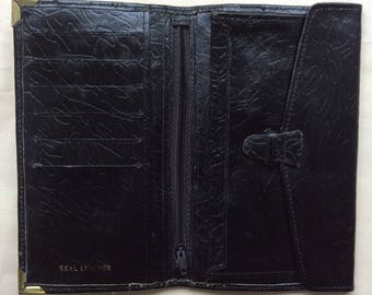 Vintage black leather bi-fold wallet. 1970s leather wallet, leather wallet.