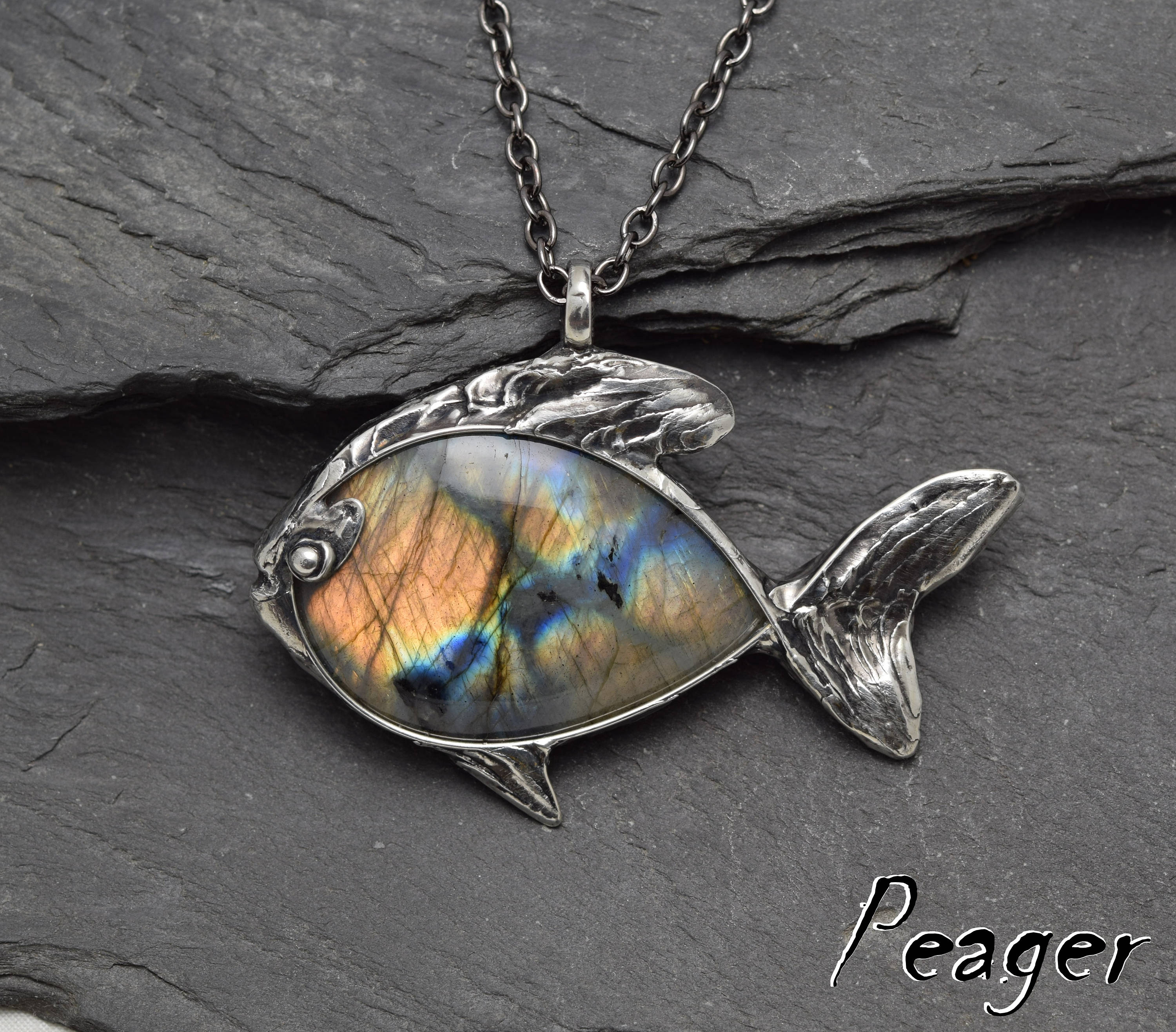 Labradorite fish PendantFish necklaceMen necklacemulticolor