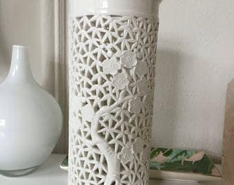 Vintage Blanc de Chine Cherry Bloosom Design Candle holder decorative vase