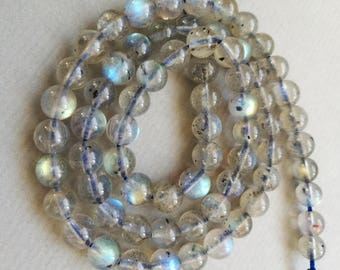 10 LABRADORITE round beads light blue flash 6mm natural stone