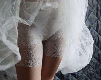 WHITE lace shorts, elegant lingerie, perfect under skirts, long panties, plus size shorts, boyshort, lace sexy lingerie , plus size panties