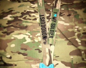 Military Nametape Lanyard w/ Bow & Rhinestones/Pearls: ANY BRANCH! (USMC, Army, Air Force, Coast Guard, Navy)