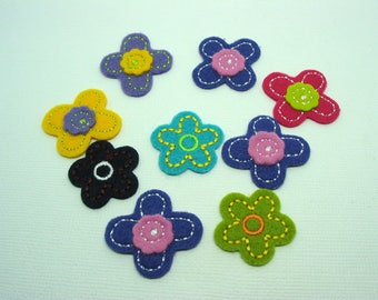Set of 9 applications clothing patch felt flowers