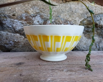 Large cafe au lait bowl Digoin & Sarreguemines coffee french vintage white yellow 1800 tea hot chocolate, perfect condition