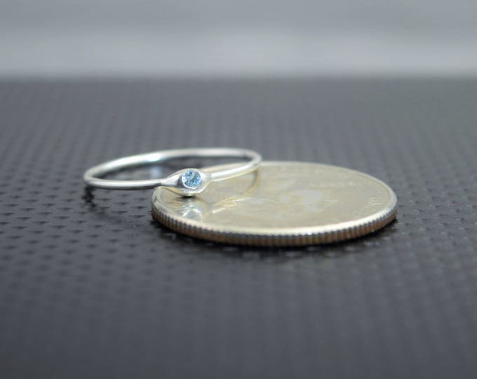 Dainty Silver Aquamarine Mothers Ring, Birthstone, Tiny Aquamarine Ring, Dew Drop Ring, Sterling Silver, Stacking Ring, March Birthday Gift
