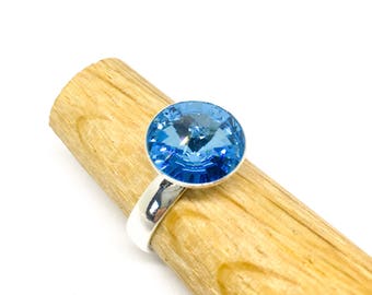 Sterling silver adjustable Swarovski Rivoli solitaire ring