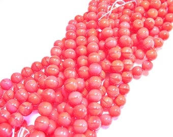 20 ROUND 10 MM BRIGHT CORAL PINK COLOR GLASS BEADS