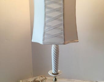 White Silk Lampshade ~ Medium Size ~ Criss Cross Panel Design ~ Glue Drip