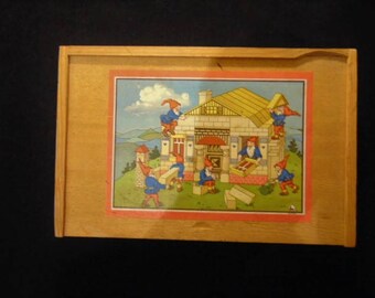 Vintage Wood Building Blocks in Wood Storage Box (100+ pieces)