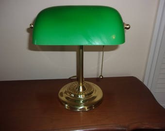 Vintage Bankers Lamp with green glass shade