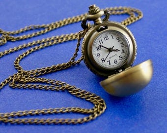 1 pc -Vintage Round Ball Pocket Watch Necklace Pendant, Chain Included, Ball, Sphere, Snitch- BPW-B13648