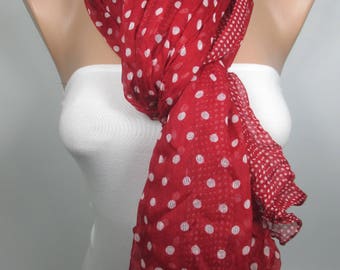 Red Scarf Fashion Scarf Shawl Crinkle Cowl Scarf Polka Dots Scarf Women Fashion Accessories Valentines Day Gift Ideas For Her