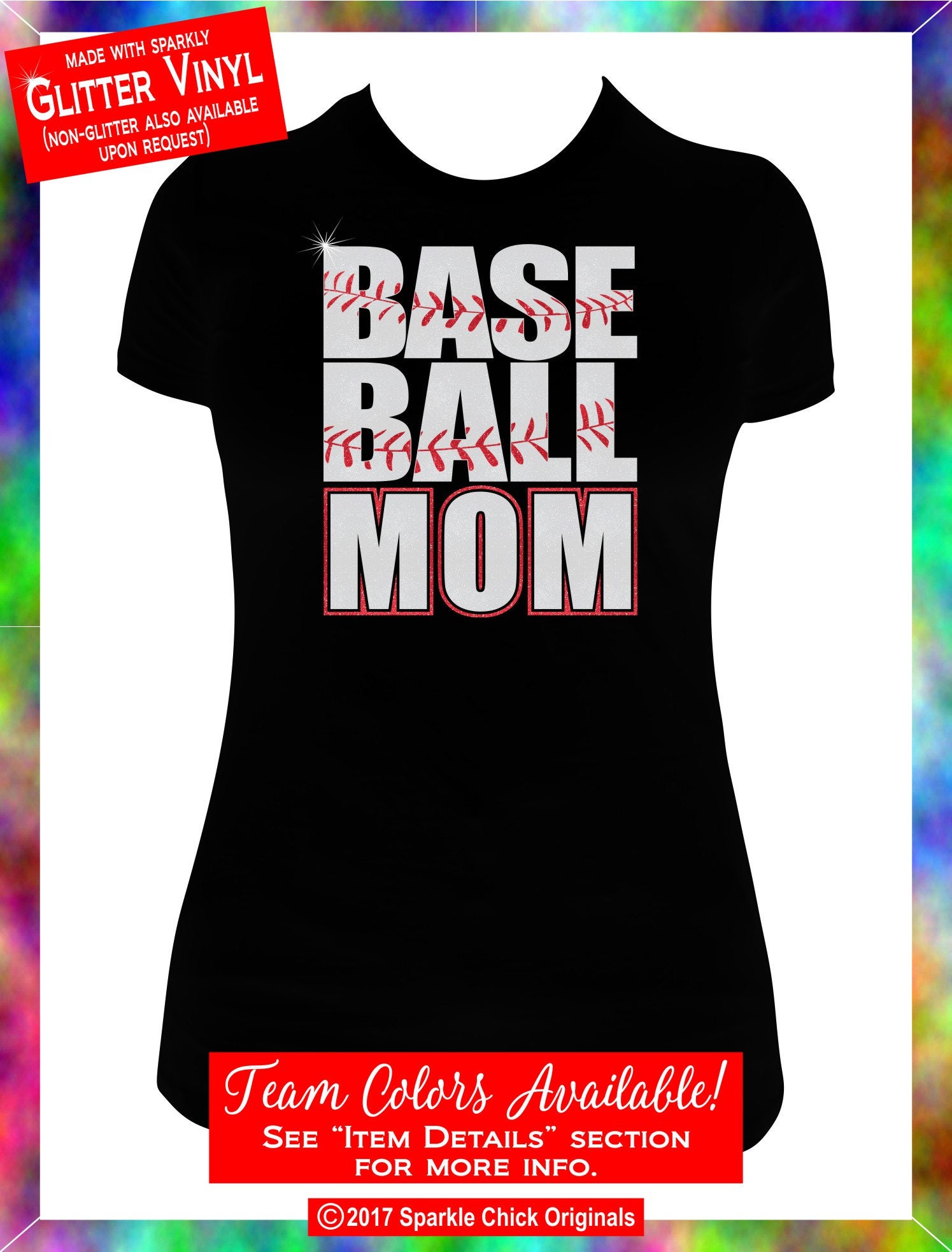 Baseball Mom GLITTER VINYL Tee Custom Baseball Mom Shirt