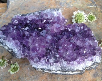 Large Amethyst Quartz Crystal Cluster Geode, raw stones and crystals, alter stone, relaxation, healing minerals, earthy decor, anxiety aid