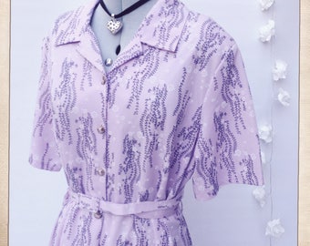 S22/24 Vintage 1970s Shirt Dress Lilac Floral Collared Shirtwaister Day Dress Plus Size Geek Mod Dolly Dress Plus Size