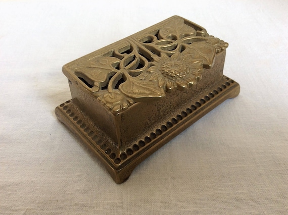 Vintage stamp box brass stamp holder desk accessories