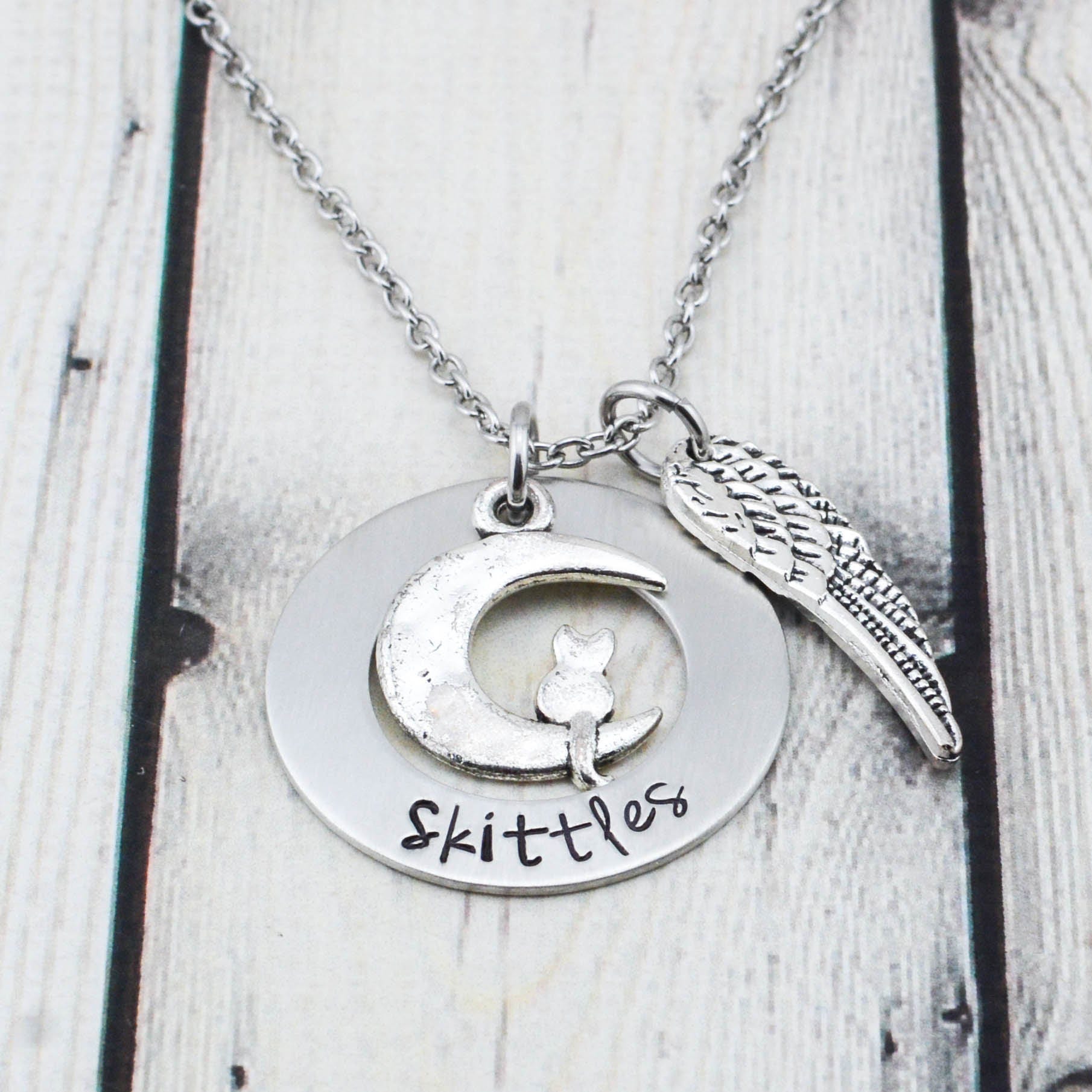 Hand Stamped Cat Memorial Jewelry Personalized Cat Necklace