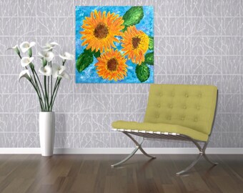 Vibrant Sunflower Painting - One of a Kind 24 x 24 Impasto Textured Painting - Sunflower Art - Canvas Wall Hanging Acrylic Painting