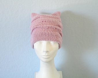 Gift for girl birthday gift for her Pink pussy hat Knit pussy hat Pink cat hat Cat ear hat Kitty cat hat Pink kitty beanie Knit cat hat