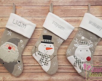 personalised santa or reindeer stocking , Christmas stocking , personalized stocking , grey decor, grey christmas decoration , grey stocking