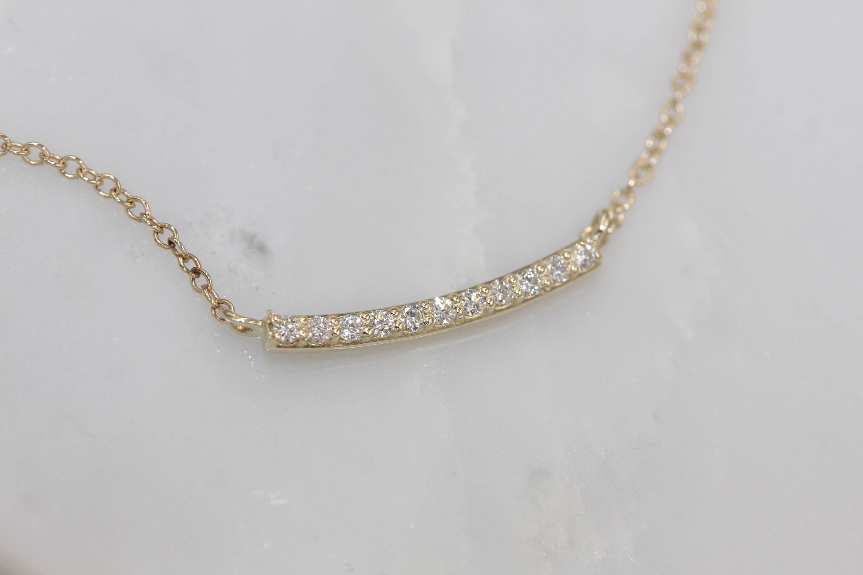 14k solid gold diamond necklace bar necklace diamond bar