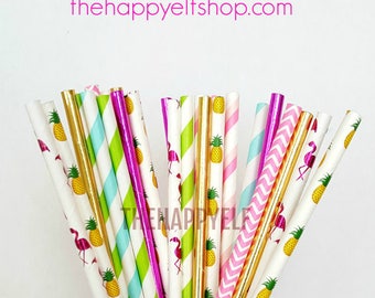 Flamingo straws. pineapple straws. flamingo party. final flamingle. tropical straws. tropical decor. flamingo decor. flamingo paper straws.