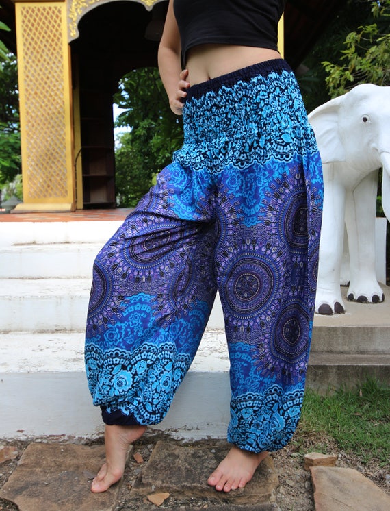 Harem Pants Yoga pants Hippie Pants Bohemian Pants Flower Blue