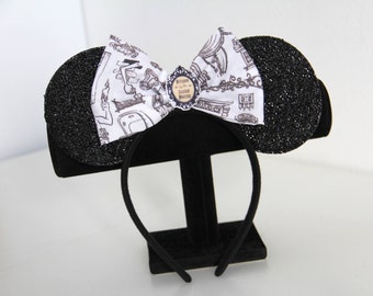 NEW! Handmade Mickey Ears with Haunted Mansion Bow - Theme Park Ears