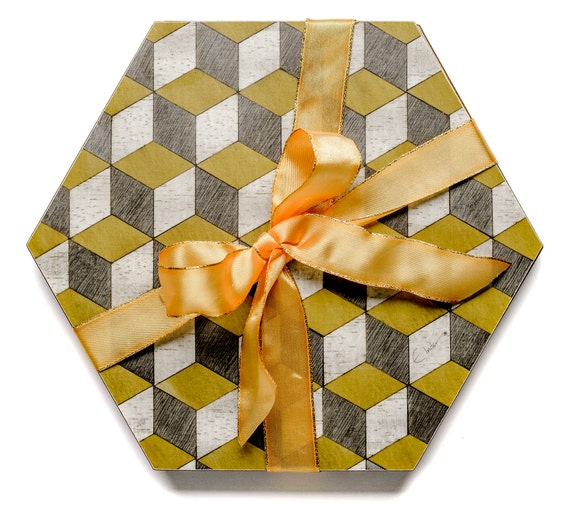 4 Yellow Placemats Grey Hexagon Placemat Art Deco tablemats