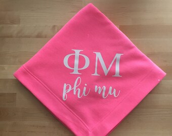 Phi Mu Blanket; Sweatshirt Blanket; Sorority Gift; Sorority Blanket; Big little sorority; Phi Mu Gift; Personalized Blanket