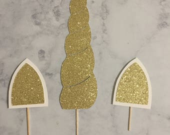 Unicorn Cake Topper, Set of Unicorn horn, ears and eyelashes