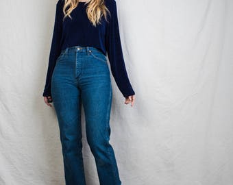 AMAZING Vintage Royal Blue Slinky Cropped Shirt / S / 90s hipster jersey top oversized look with raw hem cobalt blue navy
