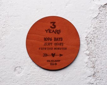 Leather Anniversary Gift, 3rd year anniversary gift, Leather Coasters, 3 year anniversary, Personalise it, Personalised gifts, Leather Gift