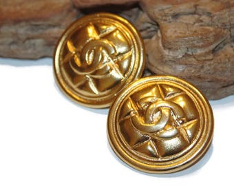 Authentic Coco Chanel Earrings, Chanel CC gold earrings, Vintage Chanel, Designer clip on earrings, Authentic Chanel statement earrings