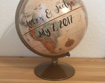 Customize Me! Wedding Guestbook Globe, Custom globe, calligraphy globe, hand lettered globe, navy and gold globe, quote globe, guestbook